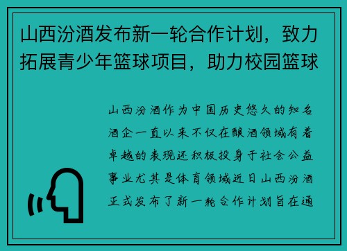 山西汾酒发布新一轮合作计划，致力拓展青少年篮球项目，助力校园篮球发展