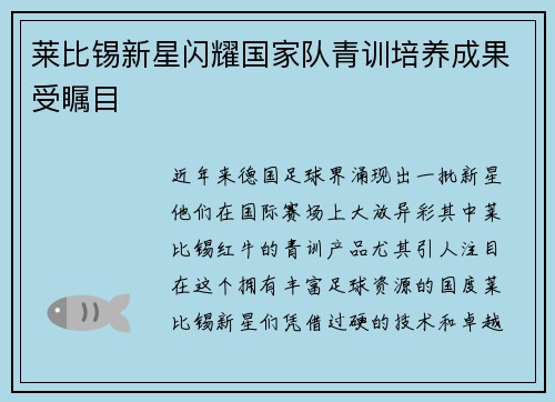 莱比锡新星闪耀国家队青训培养成果受瞩目